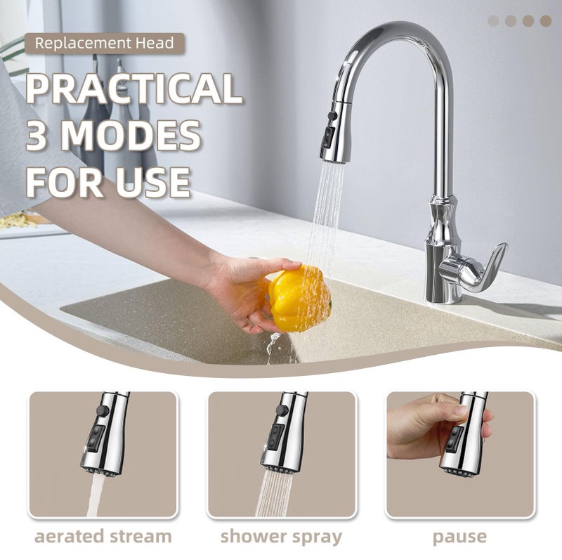 Angle Simple Kitchen Faucet Head Replacement, G 1/2 or 13/16 Inch Male Thread, NSF/ANSI/CAN 61 & 372 Testing, Sink Faucet Sprayer Replacement Parts, Stream Spray and Pause Mode, Chrome - Image 3